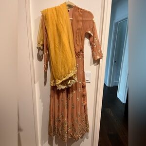 Light pink Sharara set-Elegant Embroidered Maxi Dress